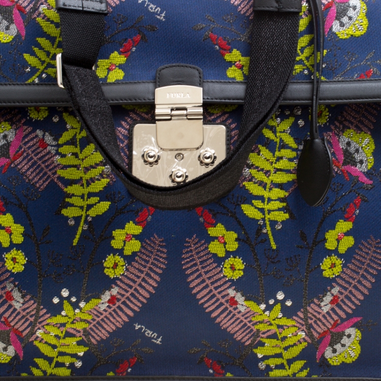 مملوكة مسبقًا Furla Toni Blu Printed Fabric XL Fenice Top Handle Bag