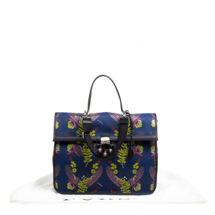 مملوكة مسبقًا Furla Toni Blu Printed Fabric XL Fenice Top Handle Bag