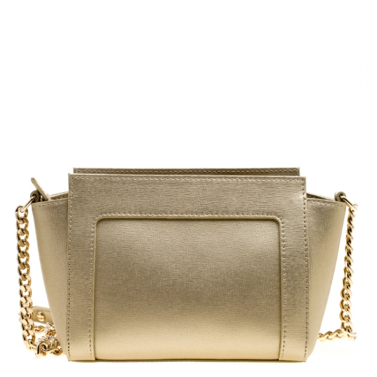 Pre Owned Furla Light Gold Leather Chain Shoulder Bag