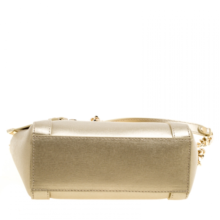 Pre Owned Furla Light Gold Leather Chain Shoulder Bag