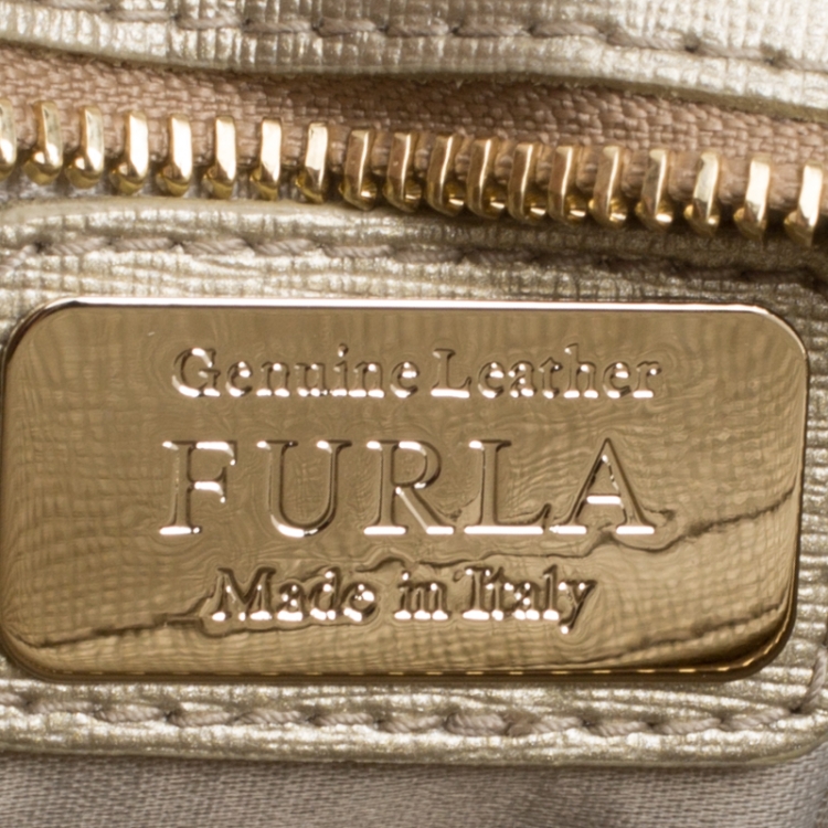 Pre Owned Furla Light Gold Leather Chain Shoulder Bag