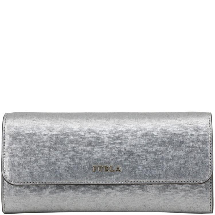 Pre Owned Furla Silver Leather Babylon WOC Clutch Bag