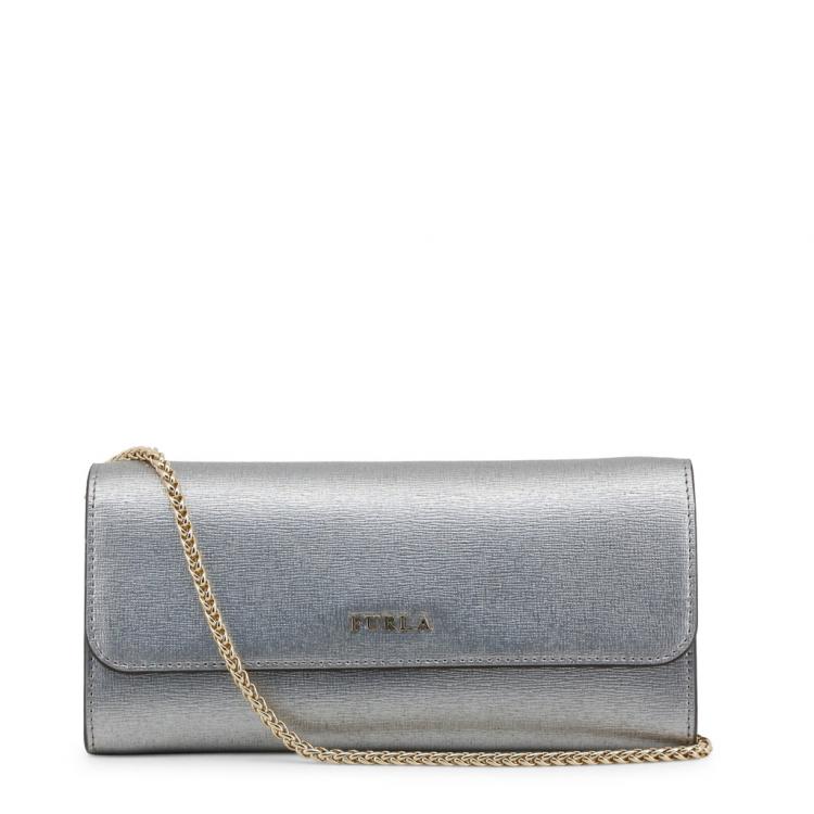 Pre Owned Furla Silver Leather Babylon WOC Clutch Bag