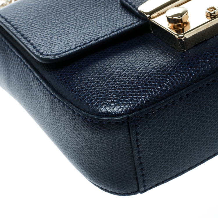 Pre Owned Furla Blue Leather Mini Metropolis Crossbody Bag
