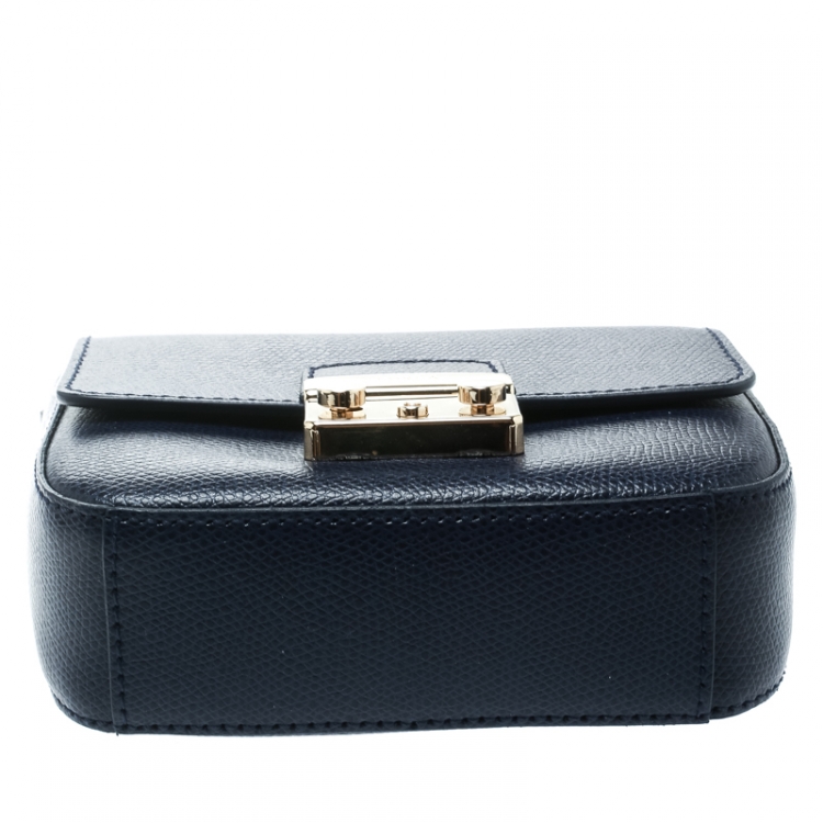 Pre Owned Furla Blue Leather Mini Metropolis Crossbody Bag