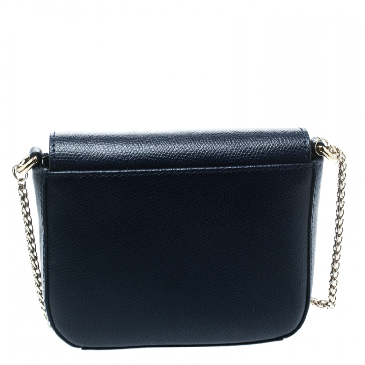Pre Owned Furla Blue Leather Mini Metropolis Crossbody Bag