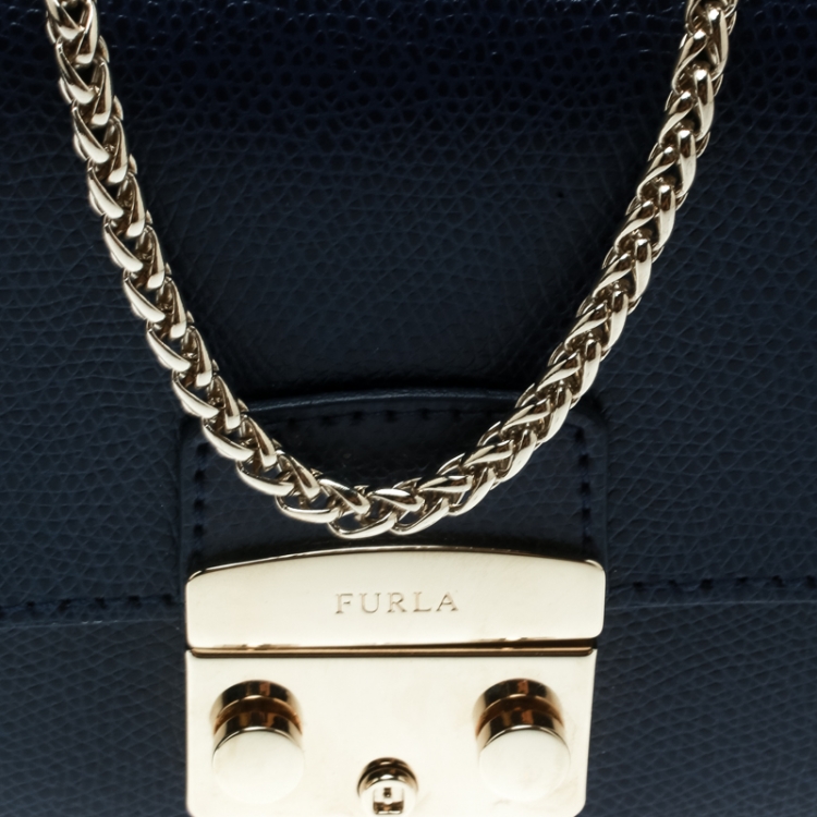 Pre Owned Furla Blue Leather Mini Metropolis Crossbody Bag