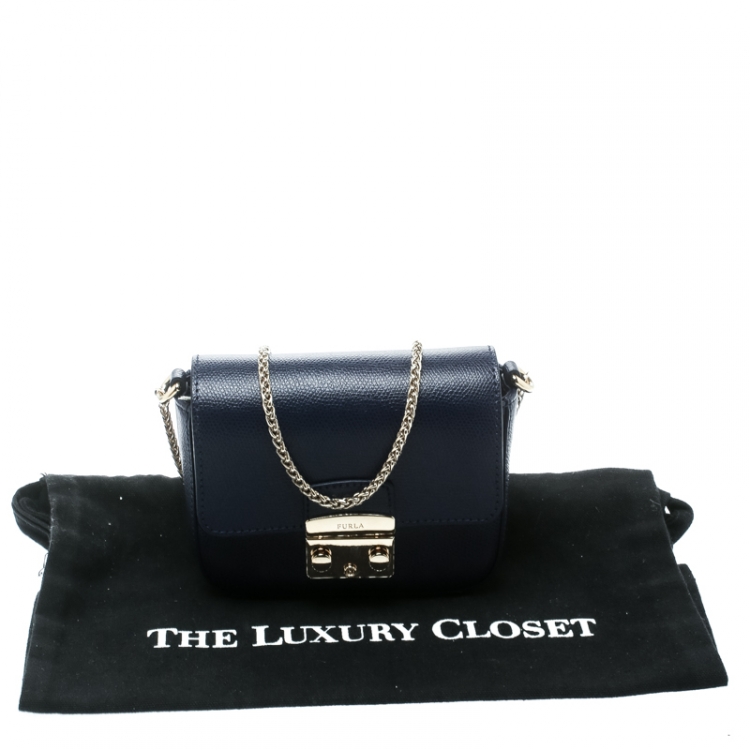 Pre Owned Furla Blue Leather Mini Metropolis Crossbody Bag
