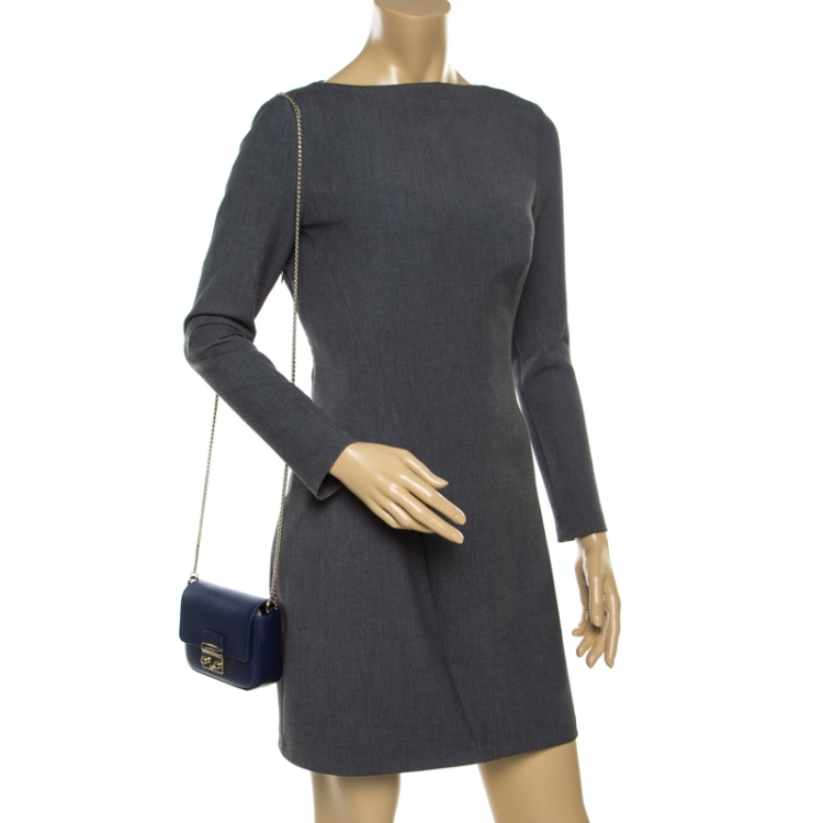 Pre Owned Furla Blue Leather Mini Metropolis Crossbody Bag