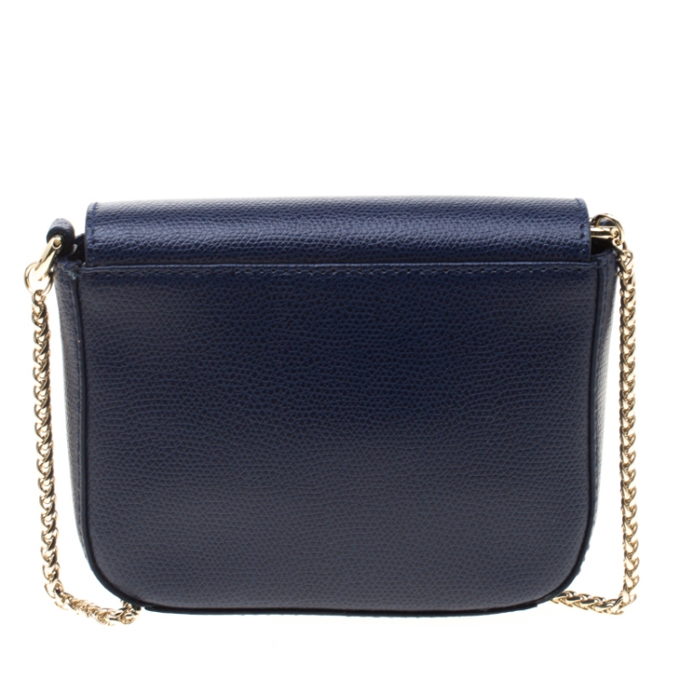 Pre Owned Furla Indigo Leather Mini Metropolis Crossbody Bag