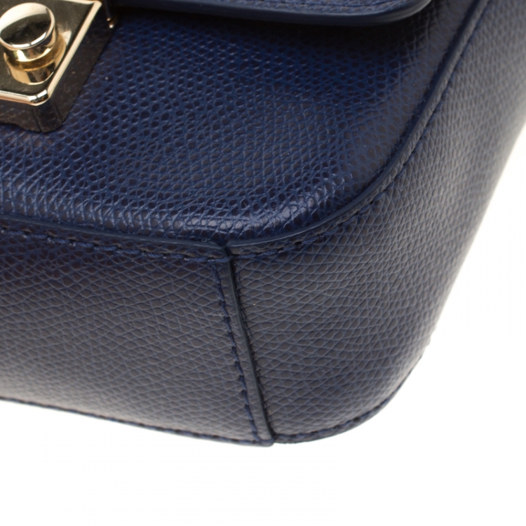Pre Owned Furla Indigo Leather Mini Metropolis Crossbody Bag