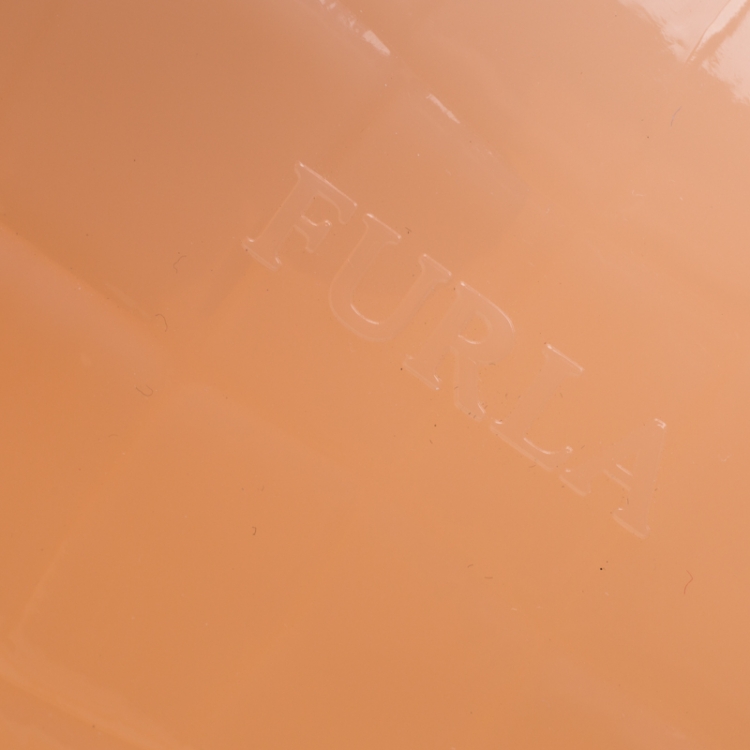 Pre Owned Furla Light Peach Glossy Croc Embossed Rubber Candy Satchel