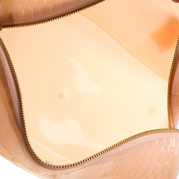 Pre Owned Furla Light Peach Glossy Croc Embossed Rubber Candy Satchel
