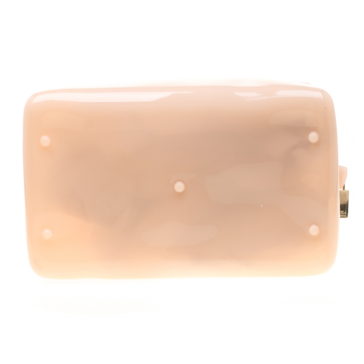 Pre Owned Furla Light Peach Glossy Croc Embossed Rubber Candy Satchel