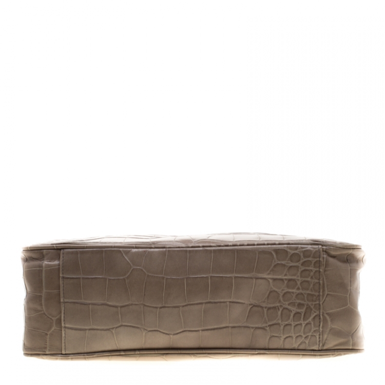 Pre Owned Furla Grey Croc Embossed Leather Practica Tote