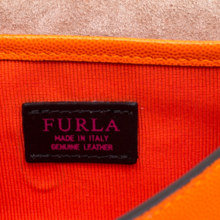 Pre Owned Furla Orange Leather Mini Mimi Crossbody Bag