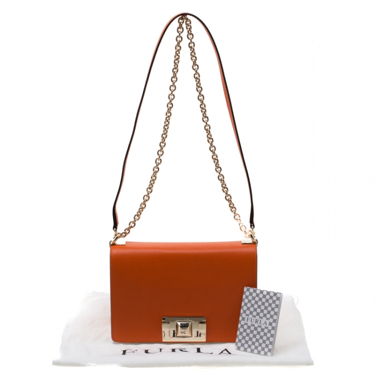 Pre Owned Furla Orange Leather Mini Mimi Crossbody Bag