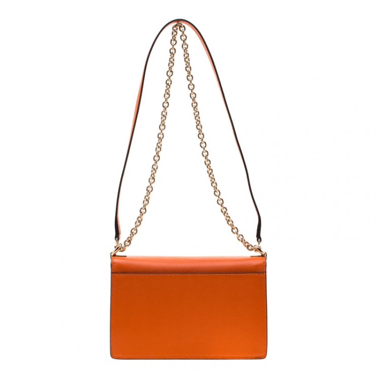 Pre Owned Furla Orange Leather Mini Mimi Crossbody Bag