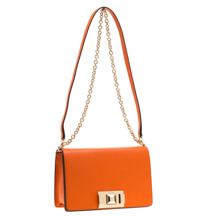 Pre Owned Furla Orange Leather Mini Mimi Crossbody Bag
