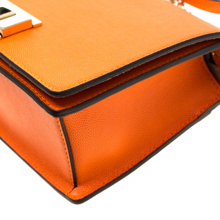 Pre Owned Furla Orange Leather Mini Mimi Crossbody Bag