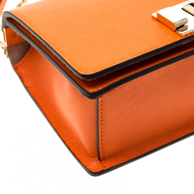 Pre Owned Furla Orange Leather Mini Mimi Crossbody Bag