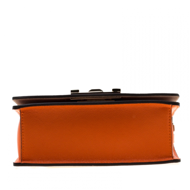 Pre Owned Furla Orange Leather Mini Mimi Crossbody Bag