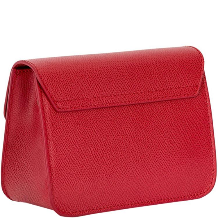 Pre Owned Furla Ruby Textured Leather Mini Metropolis Crossbody Bag