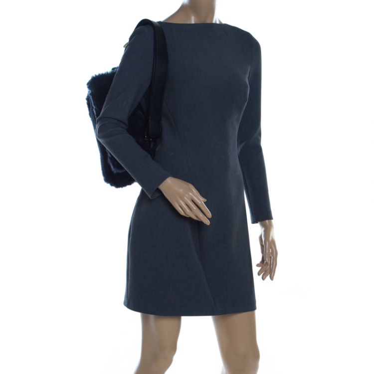 مملوكة مسبقًا Furla Dark Blue Fur Caos Medium Shoulder Bag