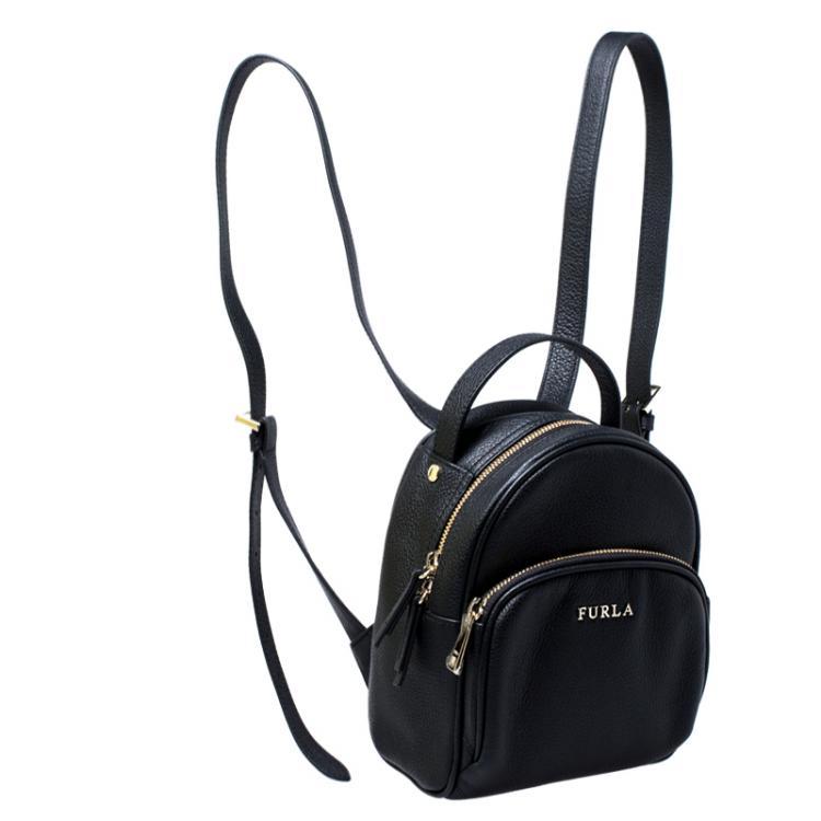 Pre Owned Furla Black Leather Mini Frida Backpack