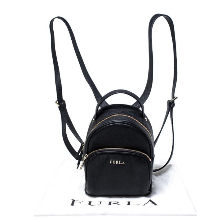 Pre Owned Furla Black Leather Mini Frida Backpack