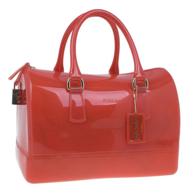 Pre Owned Furla Red Gloss PVC Candy Satchel