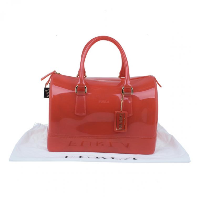 Pre Owned Furla Red Gloss PVC Candy Satchel