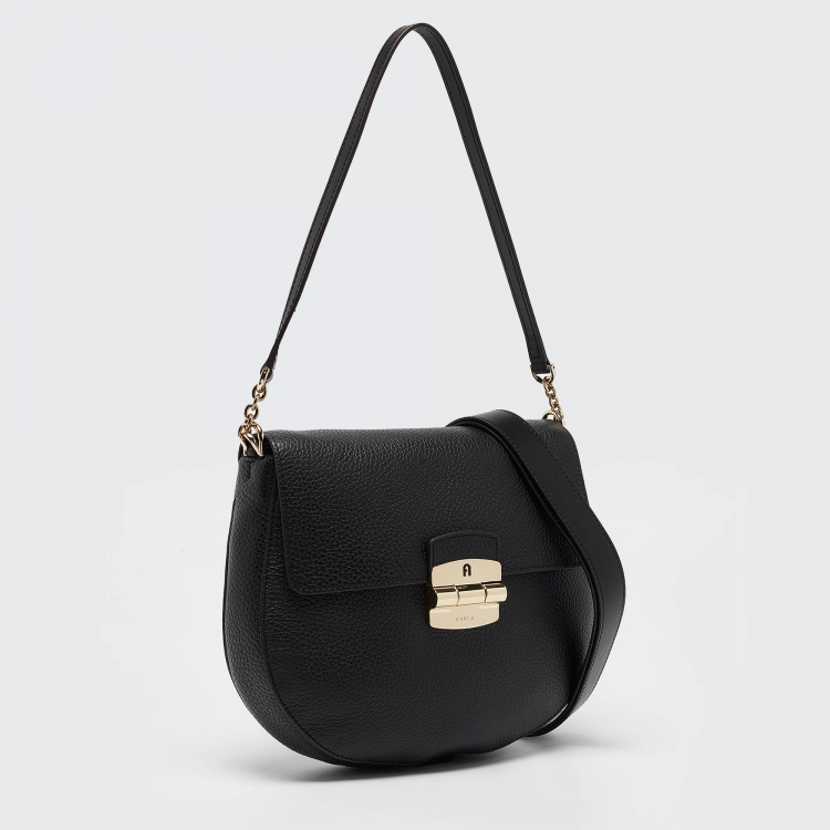 Pre Owned Furla Black Leather Club 2 Crossbody Bag