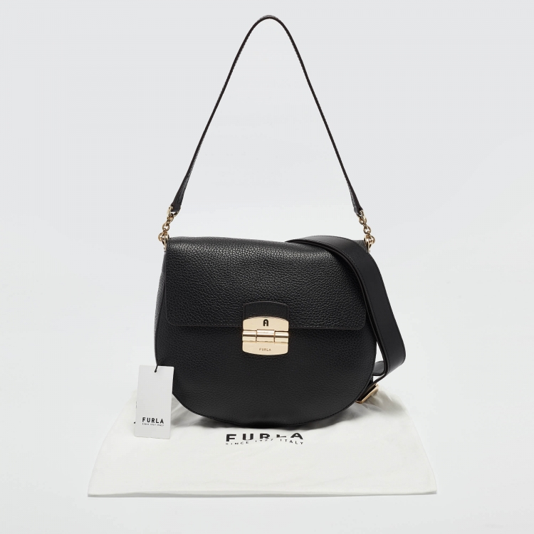 Pre Owned Furla Black Leather Club 2 Crossbody Bag