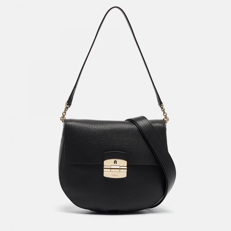 Pre Owned Furla Black Leather Club 2 Crossbody Bag