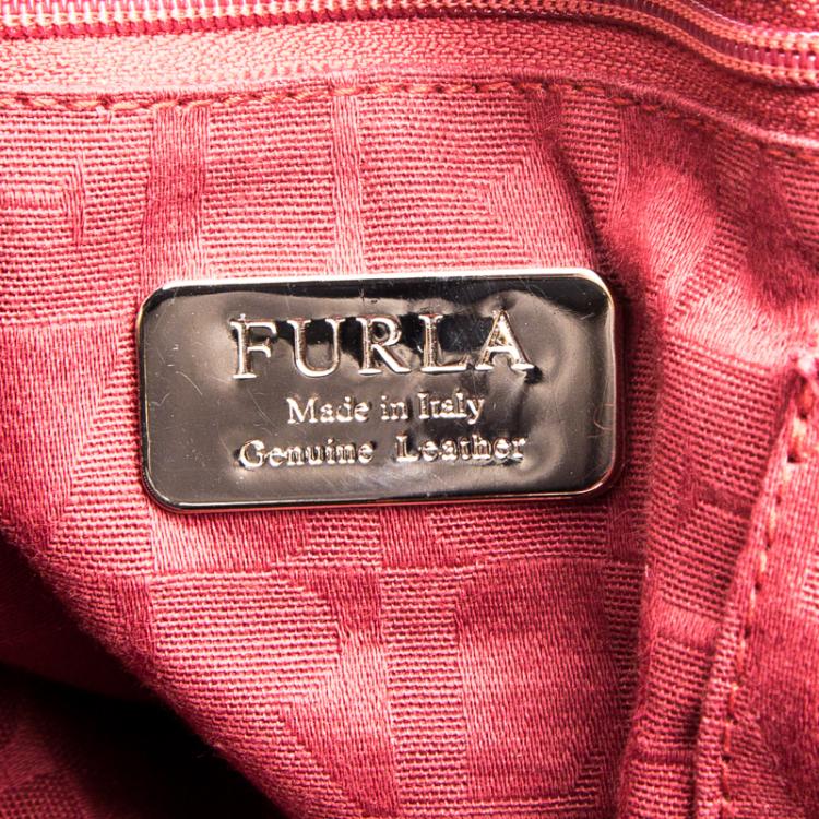Pre Owned Furla Red Croc Embossed Leather Bowling Bag
