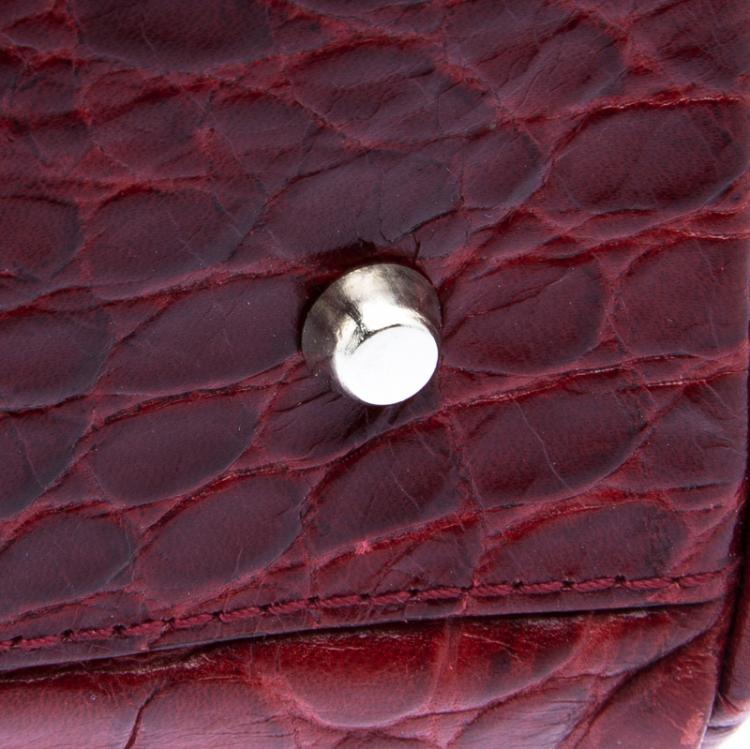 Pre Owned Furla Red Croc Embossed Leather Bowling Bag
