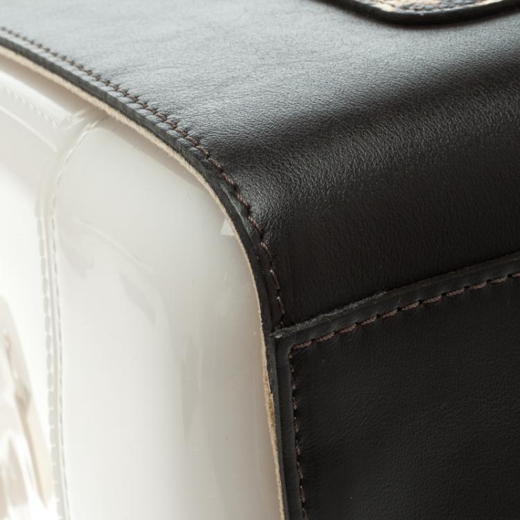 Pre Owned Furla Black/Grey Glossy Rubber and Leather Leopard Detailed Candy Satchel