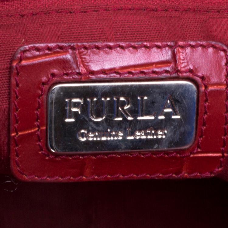 Pre Owned Furla Red Croc Embossed Leather Shoulder Bag