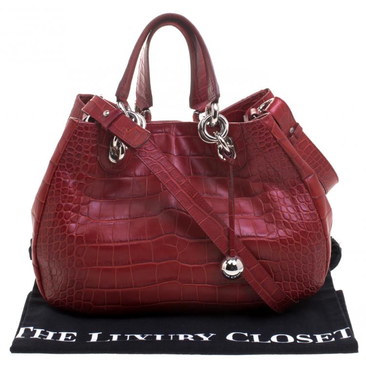Pre Owned Furla Red Croc Embossed Leather Shoulder Bag