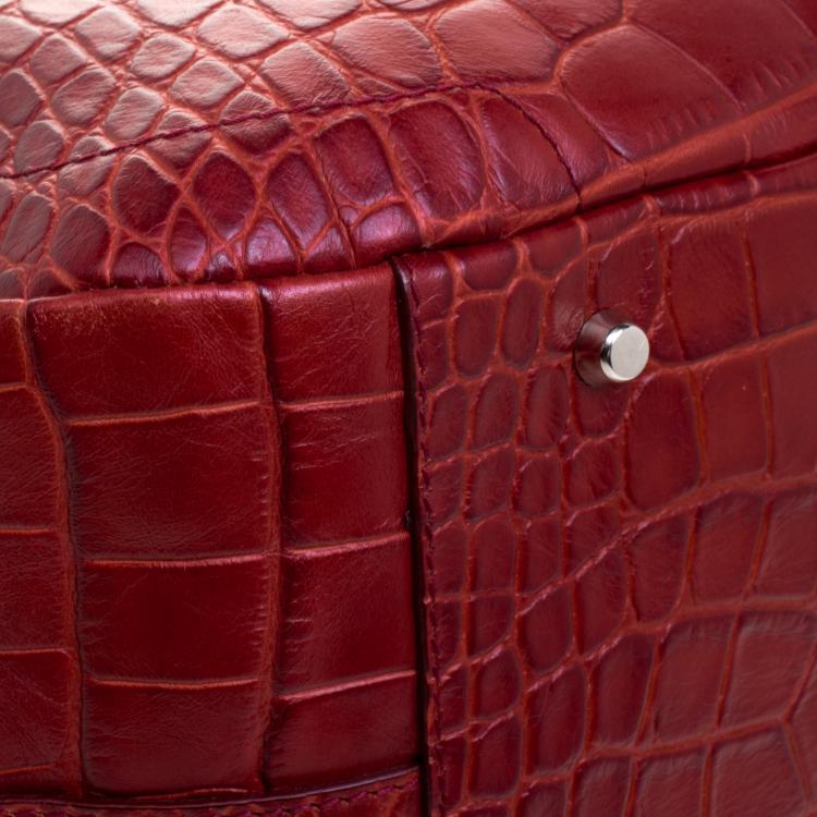 Pre Owned Furla Red Croc Embossed Leather Shoulder Bag