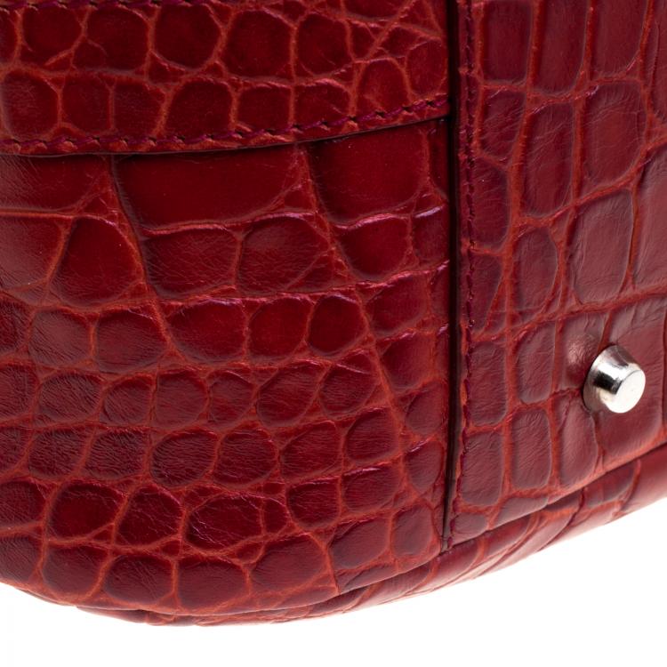 Pre Owned Furla Red Croc Embossed Leather Shoulder Bag
