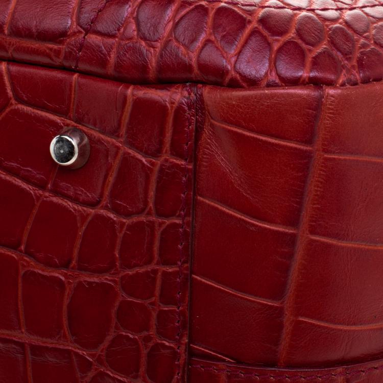 Pre Owned Furla Red Croc Embossed Leather Shoulder Bag