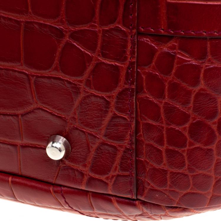 Pre Owned Furla Red Croc Embossed Leather Shoulder Bag