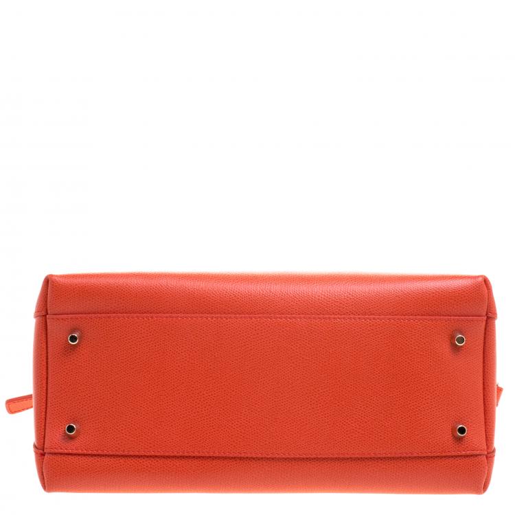 Pre Owned Furla Red Orange Leather Medium Piper Top Handle Bag