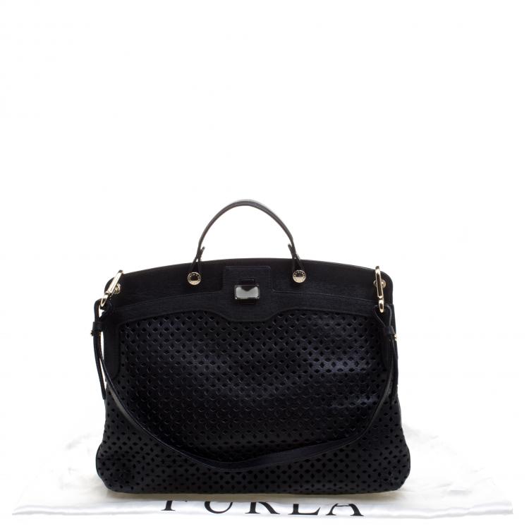 Pre Owned Furla Black Leather Limited Edition Piper Lux Top Handle Bag