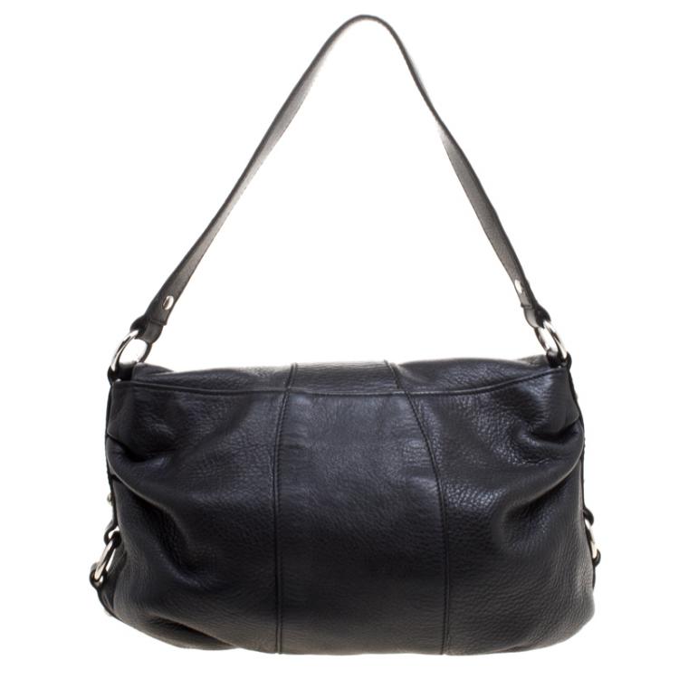 Pre Owned Furla Black Leather Saddle Shoulder Bag