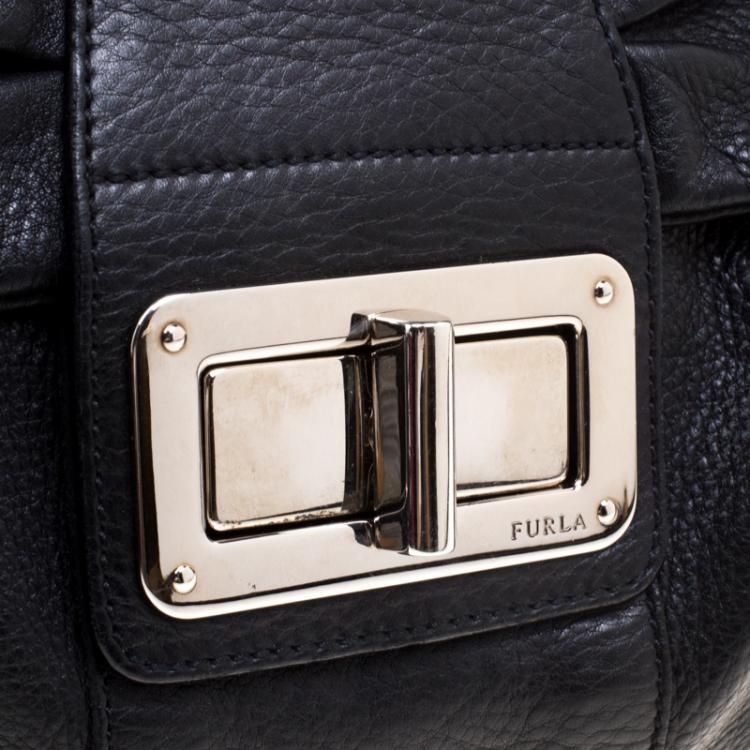 Pre Owned Furla Black Leather Saddle Shoulder Bag