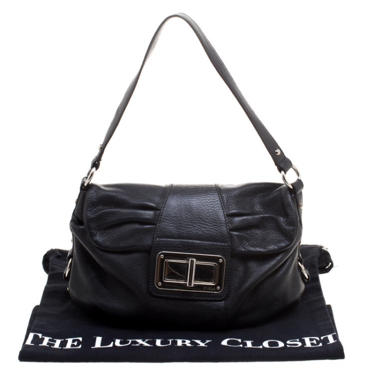 Pre Owned Furla Black Leather Saddle Shoulder Bag