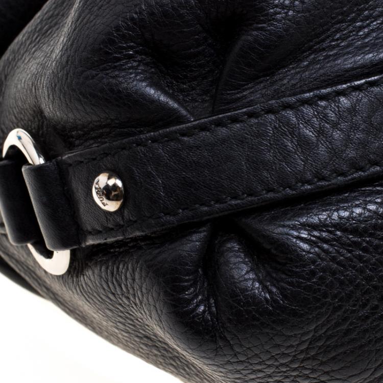 Pre Owned Furla Black Leather Saddle Shoulder Bag